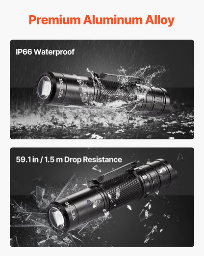 VEVOR Rechargeable Flashlight, High Lumens LED Flashlight with 6 Lighting Modes, IP66 Waterproof Handheld Flash Light for Home, Hiking, Camping, Emergencies, Lightweight & Portable - DJLEDSDTBGLE0AA82V9 - view 6
