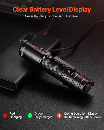 VEVOR Rechargeable Flashlight, High Lumens LED Flashlight with 6 Lighting Modes, IP66 Waterproof Handheld Flash Light for Home, Hiking, Camping, Emergencies, Lightweight & Portable - DJLEDSDTBGLE0AA82V9 - view 7