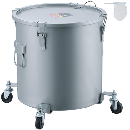 VEVOR Fryer Grease Bucket, 10 Gal Oil Disposal Caddy with Caster Base, Carbon Steel Rust-Proof Coating, Oil Transport Container with Lid, Lock Clips, Filter Bag for Hot Cooking Oil Filtering, Gray - DJLZGYZTTG10NGAG5V0 - view 1