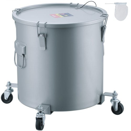 VEVOR Fryer Grease Bucket, 10 Gal Oil Disposal Caddy with Caster Base, Carbon Steel Rust-Proof Coating, Oil Transport Container with Lid, Lock Clips, Filter Bag for Hot Cooking Oil Filtering, Gray - DJLZGYZTTG10NGAG5V0 - view 2