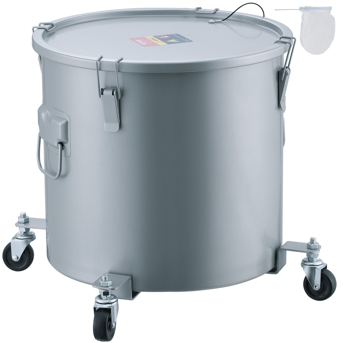 VEVOR Fryer Grease Bucket, 16 Gal Oil Disposal Caddy with Caster Base, Carbon Steel Rust-Proof Coating, Oil Transport Container with Lid, Lock Clips, Filter Bag for Hot Cooking Oil Filtering, Gray - DJLZGYZTTG16KWCSKV0 - view 1