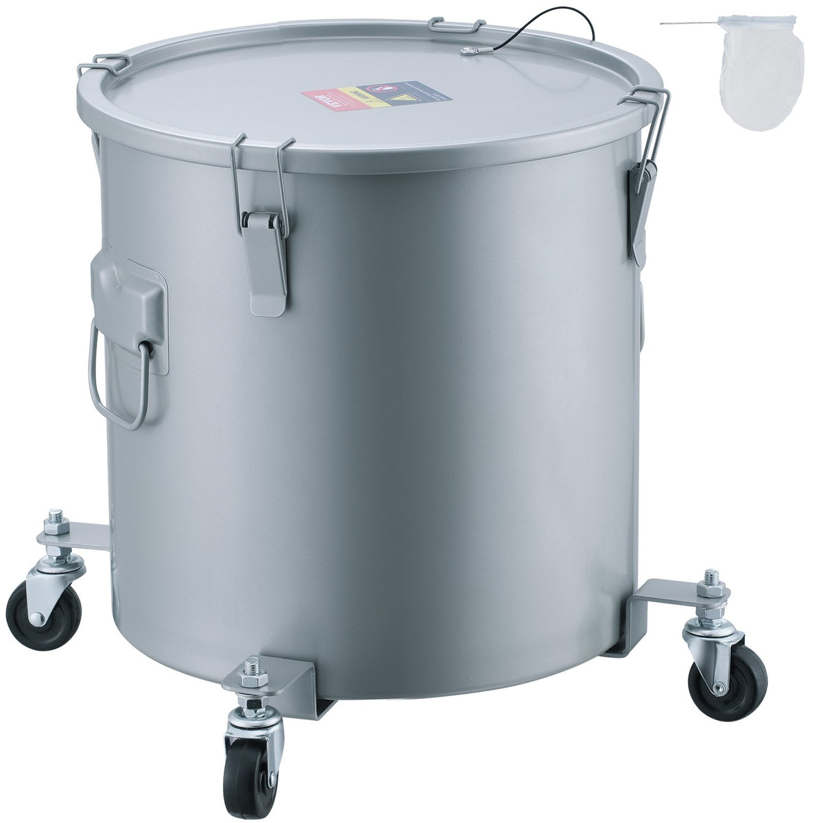 VEVOR Fryer Grease Bucket, 8 Gal Oil Disposal Caddy with Caster Base, Carbon Steel with Rust-Proof Coating, Oil Transport Container with Lid, Lock Clips, Filter Bag for Hot Cooking Oil Filtering, Gray - DJLZGYZTTGPSPYAT5V0 - view 1