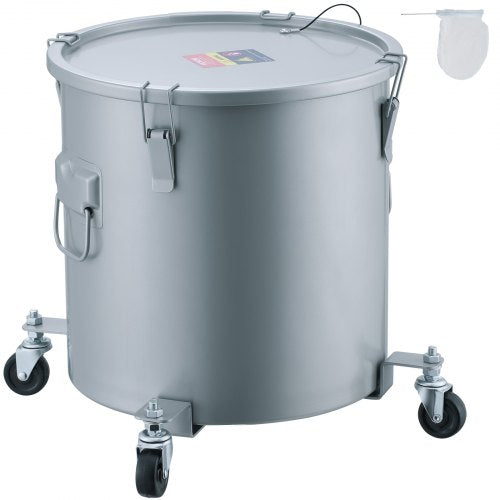 VEVOR Fryer Grease Bucket, 8 Gal Oil Disposal Caddy with Caster Base, Carbon Steel with Rust-Proof Coating, Oil Transport Container with Lid, Lock Clips, Filter Bag for Hot Cooking Oil Filtering, Gray - DJLZGYZTTGPSPYAT5V0 - view 2