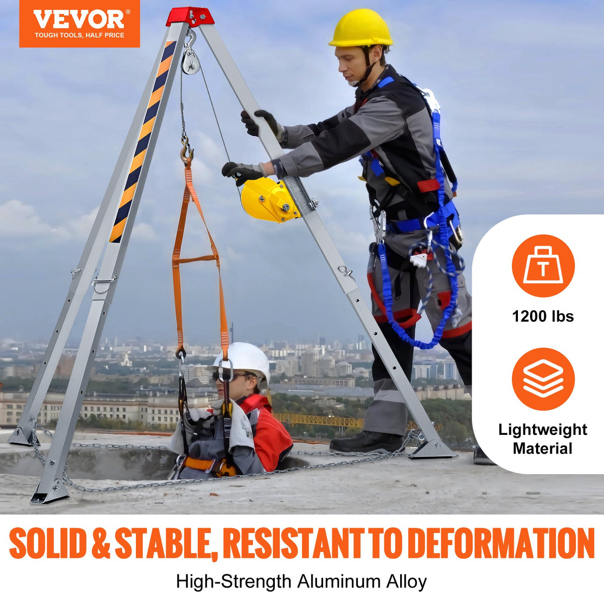 VEVOR Confined Space Tripod Kit, Confined Space Tripod 7' Legs and 98' Cable, Confined Space Rescue Tripod 32.8' Fall Protection, 1200 lbs Winch, Harness, Storage Bag - DJPJYSJJ1200SKQMEV0 - view 3