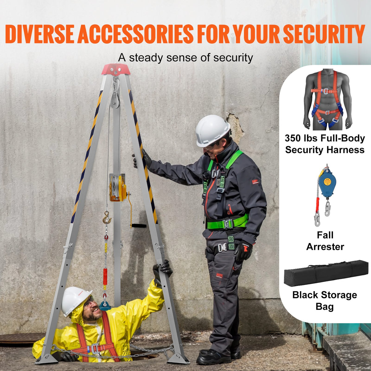 VEVOR Confined Space Tripod Kit, Confined Space Tripod 7' Legs and 98' Cable, Confined Space Rescue Tripod 32.8' Fall Protection, 1200 lbs Winch, Harness, Storage Bag - DJPJYSJJ1200SKQMEV0 - view 5