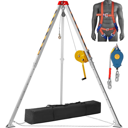 VEVOR Confined Space Tripod Kit, Confined Space Tripod 7' Legs and 98' Cable, Confined Space Rescue Tripod 32.8' Fall Protection, 1800 lbs Winch, Harness, Storage Bag - DJPJYSJJ1800SY0U5V0 - view 1