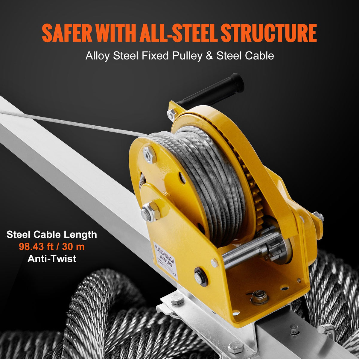 VEVOR Confined Space Tripod Kit, Confined Space Tripod 7' Legs and 98' Cable, Confined Space Rescue Tripod 32.8' Fall Protection, 1800 lbs Winch, Harness, Storage Bag - DJPJYSJJ1800SY0U5V0 - view 4