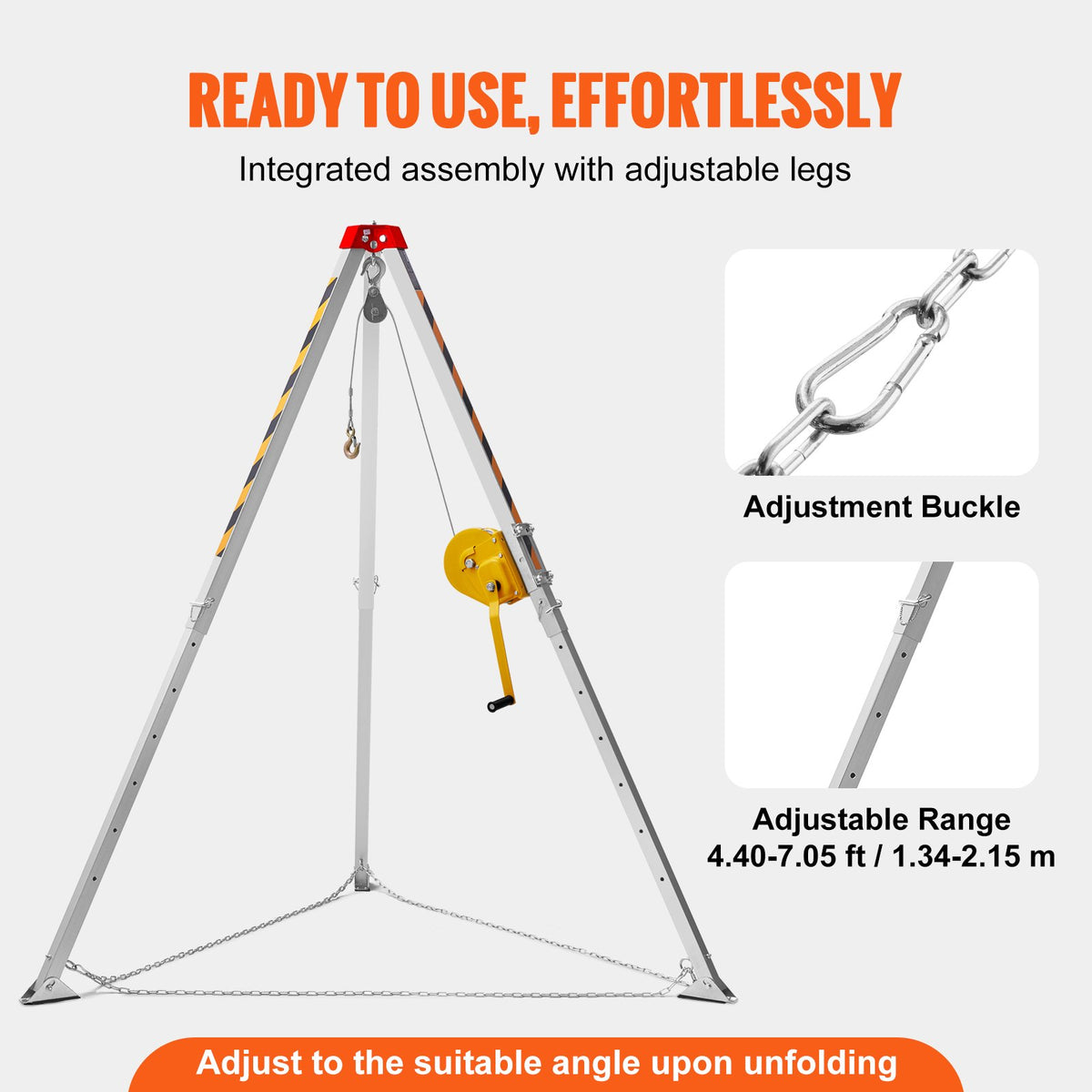 VEVOR Confined Space Tripod Kit, Confined Space Tripod 7' Legs and 98' Cable, Confined Space Rescue Tripod 32.8' Fall Protection, 1800 lbs Winch, Harness, Storage Bag - DJPJYSJJ1800SY0U5V0 - view 6