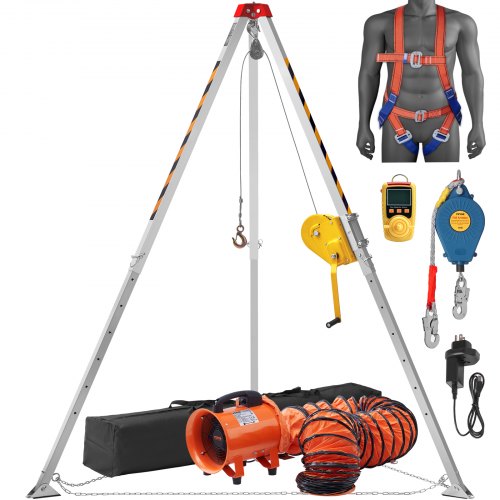 VEVOR 2600 lbs Winch Confined Space Tripod Kit, Confined Space Tripod 8' Legs and 98' Cable, Confined Space Rescue Tripod 33' Fall Protection with Blower, Gas detector, Harness. - DJPJYSJJ26003HE5NV1 - view 2