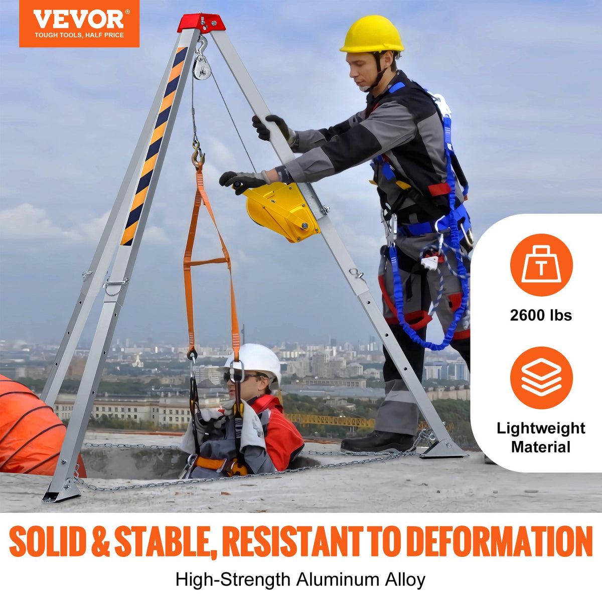 VEVOR 2600 lbs Winch Confined Space Tripod Kit, Confined Space Tripod 8' Legs and 98' Cable, Confined Space Rescue Tripod 33' Fall Protection with Blower, Gas detector, Harness. - DJPJYSJJ26003HE5NV1 - view 3