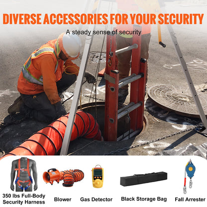 VEVOR 2600 lbs Winch Confined Space Tripod Kit, Confined Space Tripod 8' Legs and 98' Cable, Confined Space Rescue Tripod 33' Fall Protection with Blower, Gas detector, Harness. - DJPJYSJJ26003HE5NV1 - view 6