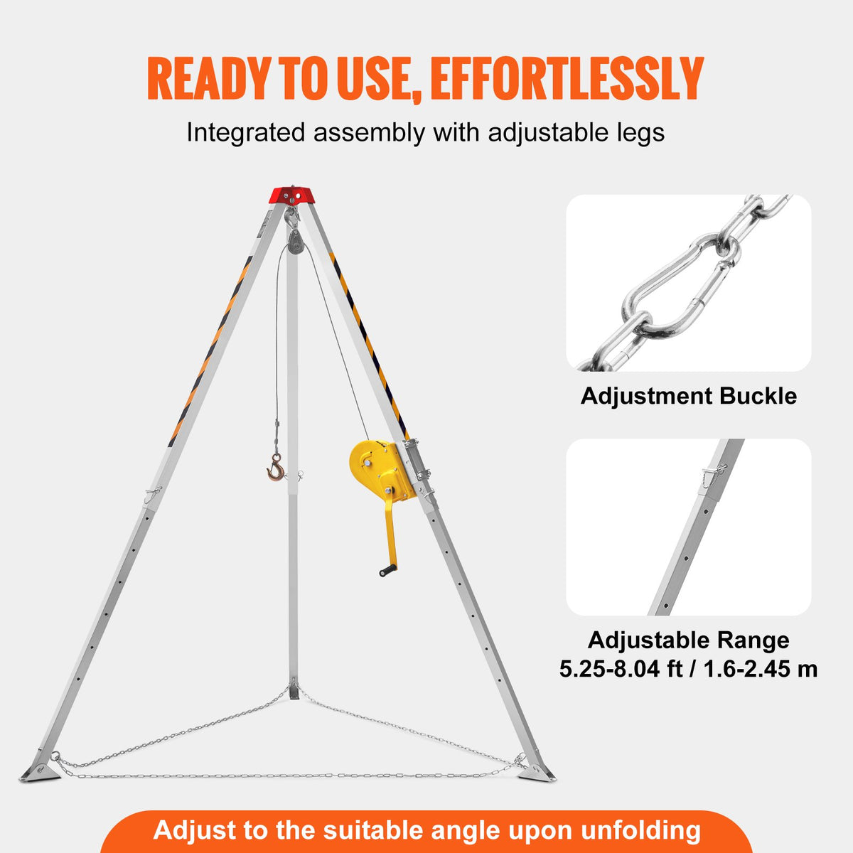 VEVOR 2600 lbs Winch Confined Space Tripod Kit, Confined Space Tripod 8' Legs and 98' Cable, Confined Space Rescue Tripod 33' Fall Protection with Blower, Gas detector, Harness. - DJPJYSJJ26003HE5NV1 - view 7