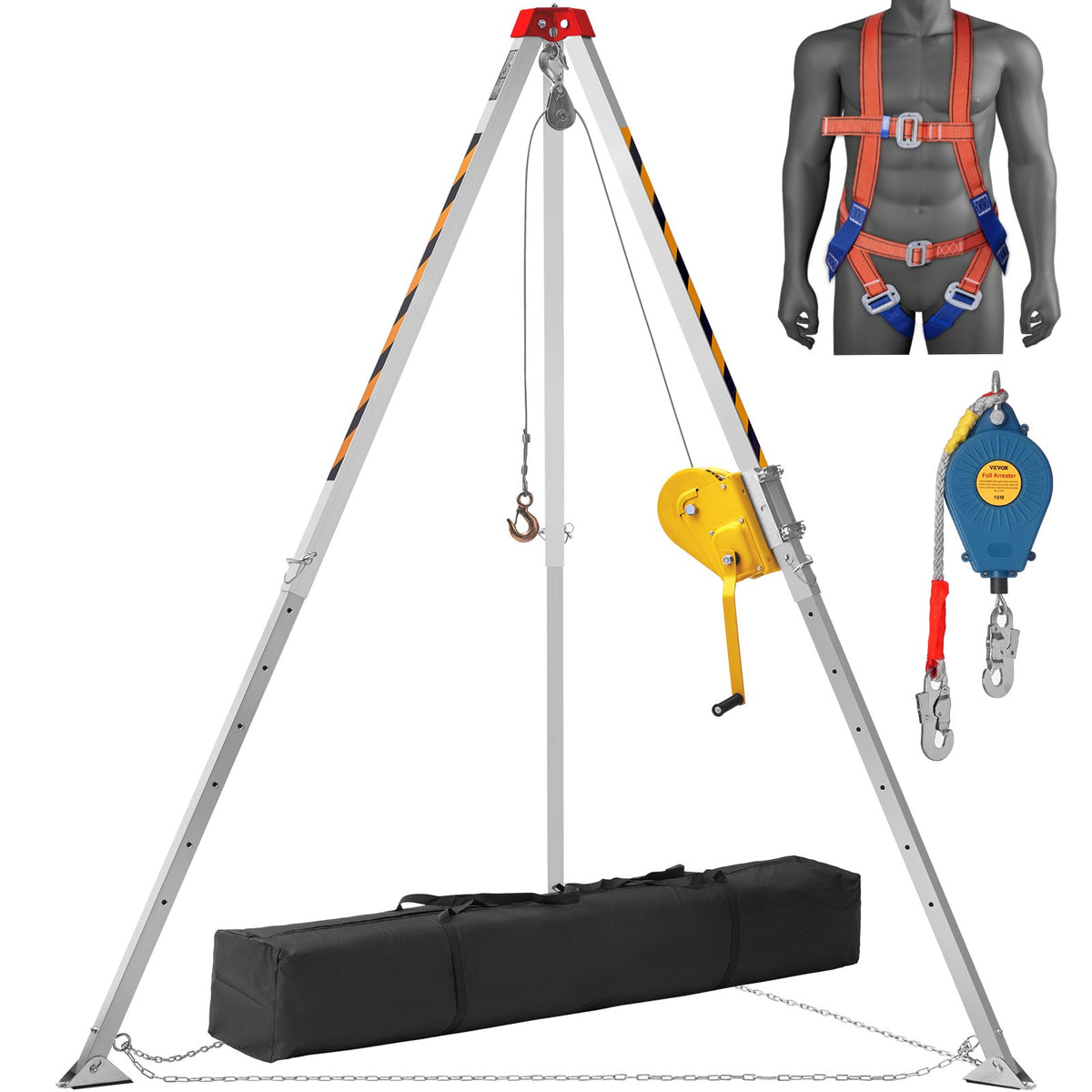 VEVOR Confined Space Tripod Kit, Confined Space Tripod 8' Legs and 98' Cable, Confined Space Rescue Tripod 32.8' Fall Protection, 2600 lbs Winch, Harness, Storage Bag - DJPJYSJJ2600T2F4PV0 - view 1