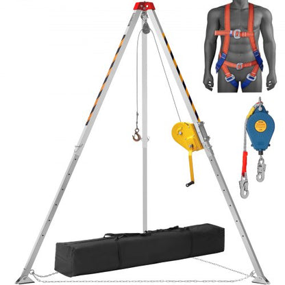 VEVOR Confined Space Tripod Kit, Confined Space Tripod 8' Legs and 98' Cable, Confined Space Rescue Tripod 32.8' Fall Protection, 2600 lbs Winch, Harness, Storage Bag - DJPJYSJJ2600T2F4PV0 - view 2