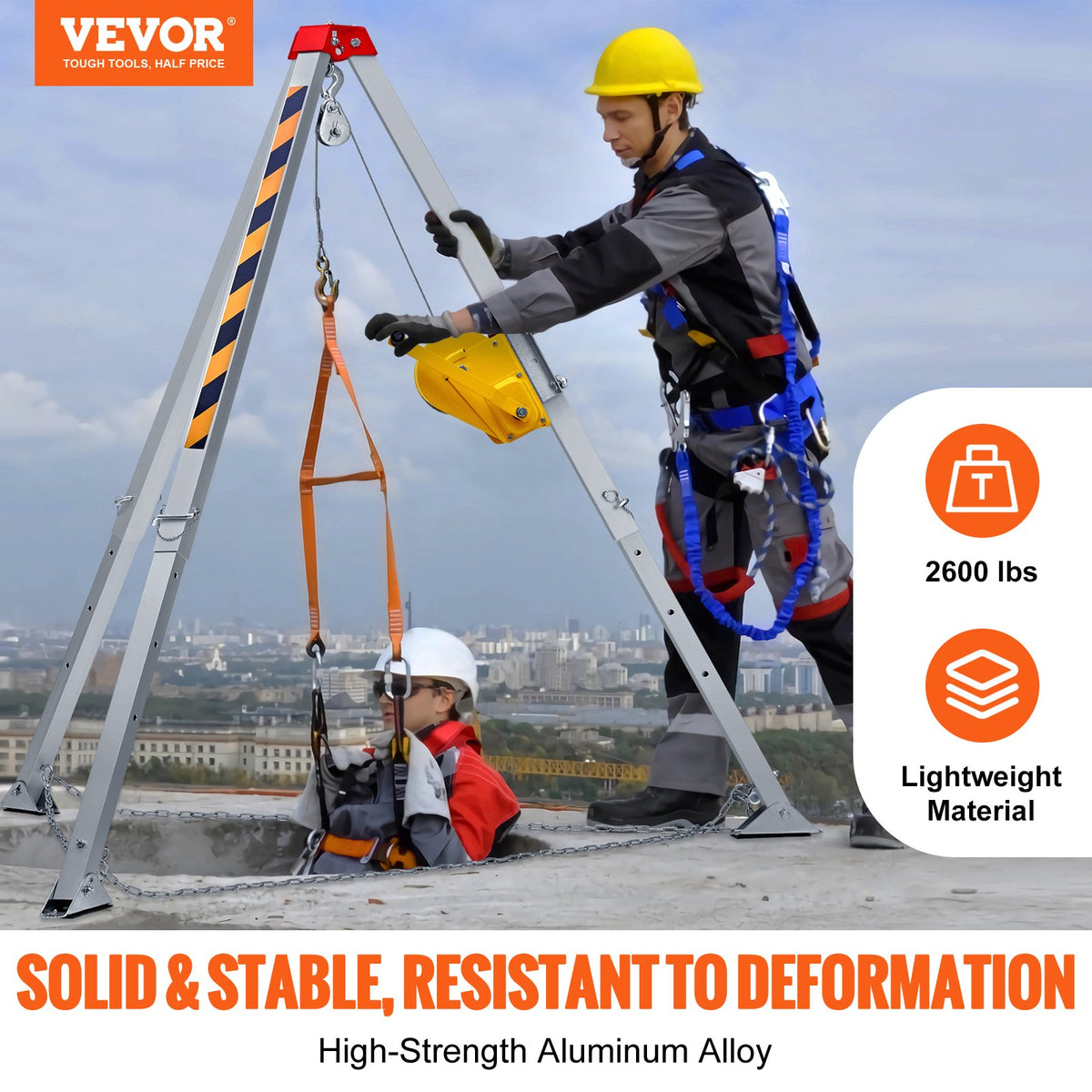 VEVOR Confined Space Tripod Kit, Confined Space Tripod 8' Legs and 98' Cable, Confined Space Rescue Tripod 32.8' Fall Protection, 2600 lbs Winch, Harness, Storage Bag - DJPJYSJJ2600T2F4PV0 - view 3