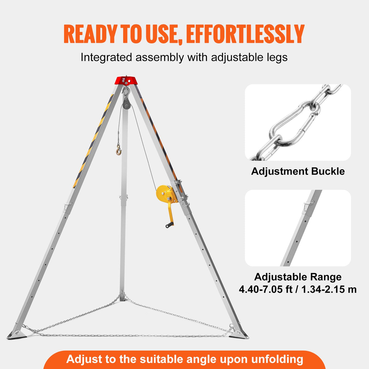 VEVOR Confined Space Tripod Kit, Confined Space Tripod 7' Legs Bracket and 98' Cable, Confined Space Rescue Tripod 32.8' Fall Protection, 1200 lbs Winch, Storage Bag - DJPJYSJJWBB39DPTDV0 - view 6