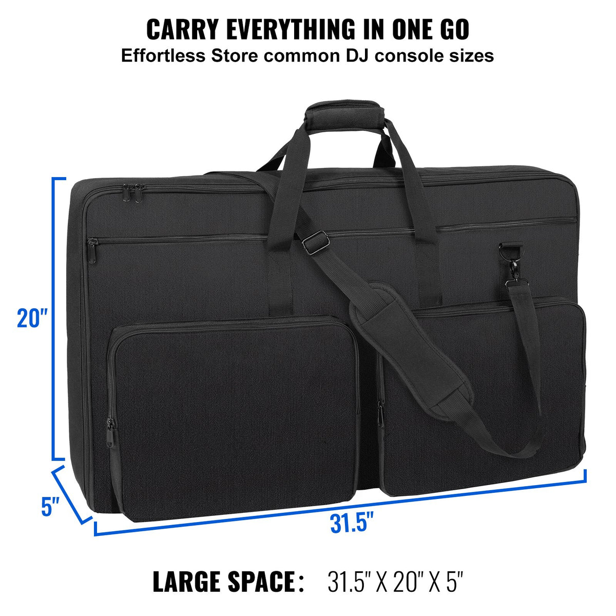 VEVOR Padded DJ Mixer Gig Bag, 1200D Oxford Fabric, DJ Gear Carry Bag with a Storage Pocket 4.92 ft Removable Shoulder Strap 0.39 in Padding, 32.6 x 8.6 x 20.4 in Storage Case Fits for DJ Controller - DJSNB1200DNJ4SLSSV0 - view 5