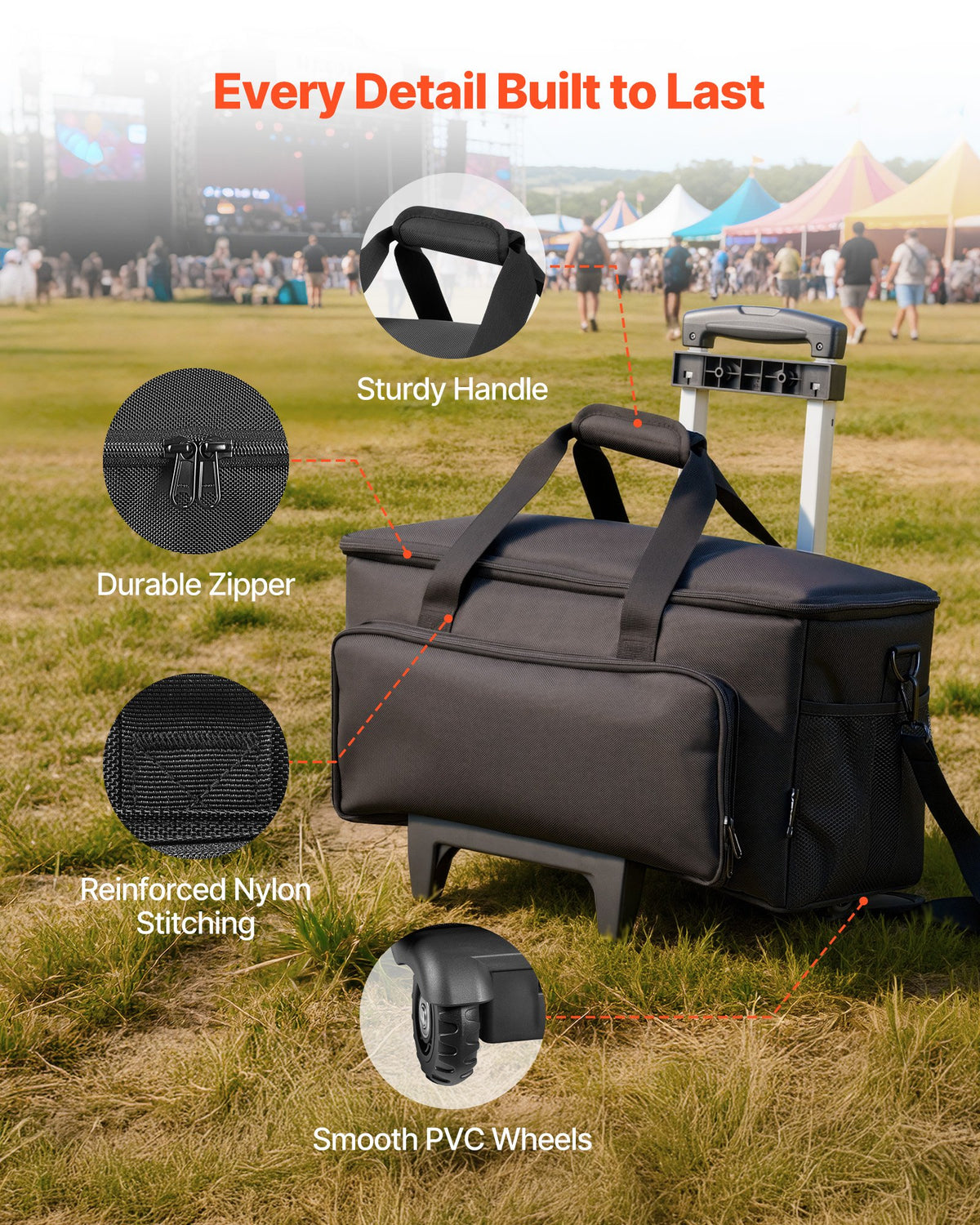 VEVOR Rolling DJ Cable Bag, 1680D, Padded File Gig Bag with Wheels, 6 Detachable Divider, Travel Storage Music Gear Case, for Professional DJ Gear, Musical Instrument and Accessories, Sound Equipment - DJSNB1680DZH0XLYB001V0 - view 7