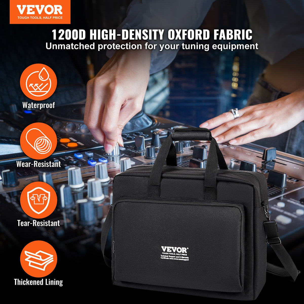 VEVOR Padded DJ Mixer Gig Bag, 1200D Oxford Fabric, DJ Gear Carry Bag with a Storage Pocket 4.92 ft Removable Shoulder Strap 0.39 in Padding, 19.29 x 8.66 x 15.34 in Storage Case for DJ Controller - DJSNBDJKZTSNTICQVV0 - view 3