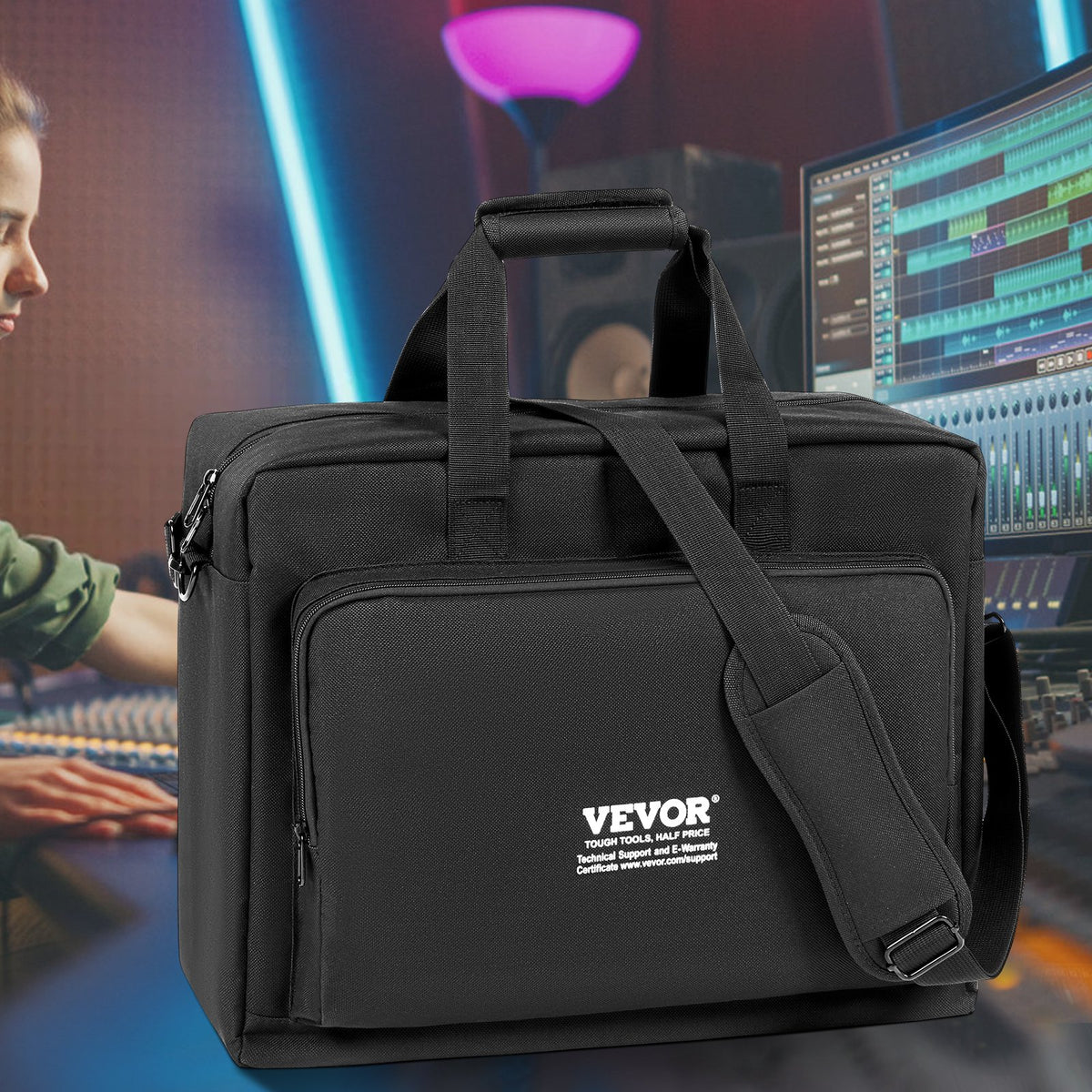 VEVOR Padded DJ Mixer Gig Bag, 1200D Oxford Fabric, DJ Gear Carry Bag with a Storage Pocket 4.92 ft Removable Shoulder Strap 0.39 in Padding, 19.29 x 8.66 x 15.34 in Storage Case for DJ Controller - DJSNBDJKZTSNTICQVV0 - view 9