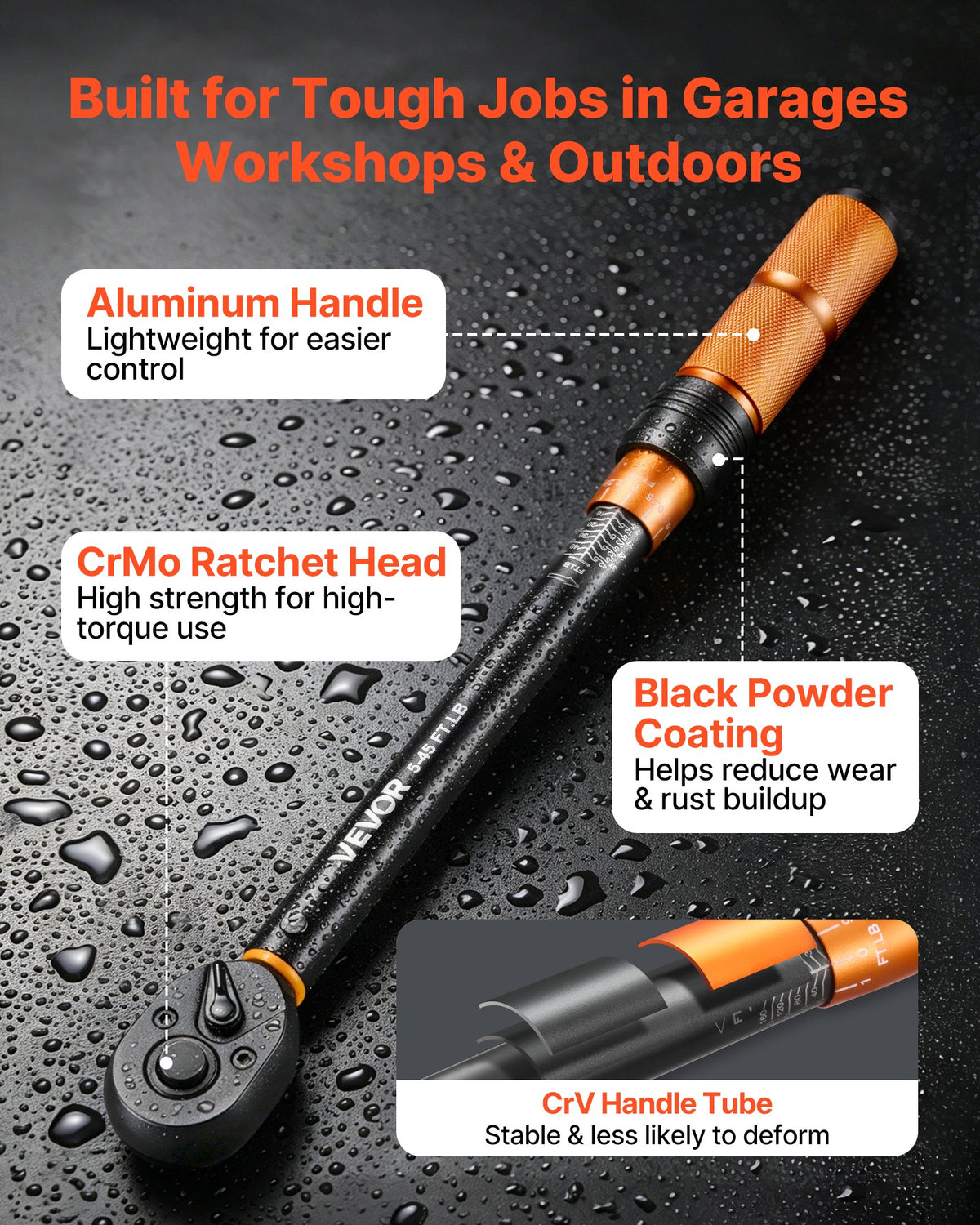 VEVOR Torque Wrench Set 1/4" 3/8" 1/2" Drive Click Torque Wrench 47-Piece, Dual Scale Readings, ±3% High Precision, with Spark Plug Sockets, Bits, Extension Bars, Storage Case, for Automotive Repair - DJSNLBSHCS2046VT3001V0 - view 5