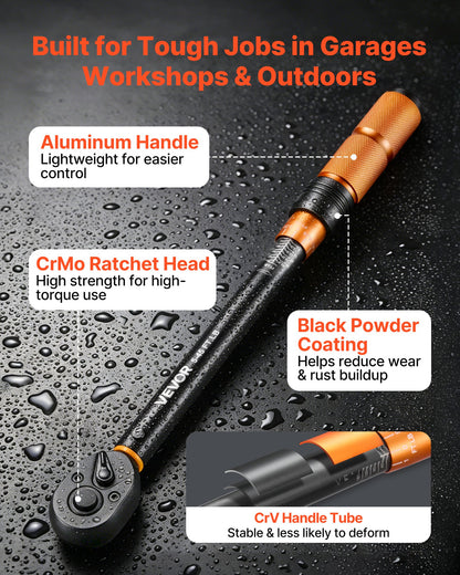 VEVOR Torque Wrench Set 1/4" 3/8" 1/2" Drive Click Torque Wrench 47-Piece, Dual Scale Readings, ±3% High Precision, with Spark Plug Sockets, Bits, Extension Bars, Storage Case, for Automotive Repair - DJSNLBSHCS2046VT3001V0 - view 5