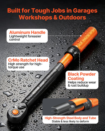 VEVOR Torque Wrench, 1/2-inch Drive Click Torque Wrench, 14.8-162.4 lbf-ft / 20-220 N.m, Dual Scale Readings, ±3% High Precision, with Extension Bar, Adapter and Storage Case, for Automotive Repair - DJSNLBSHCS205RCME001V0 - view 6