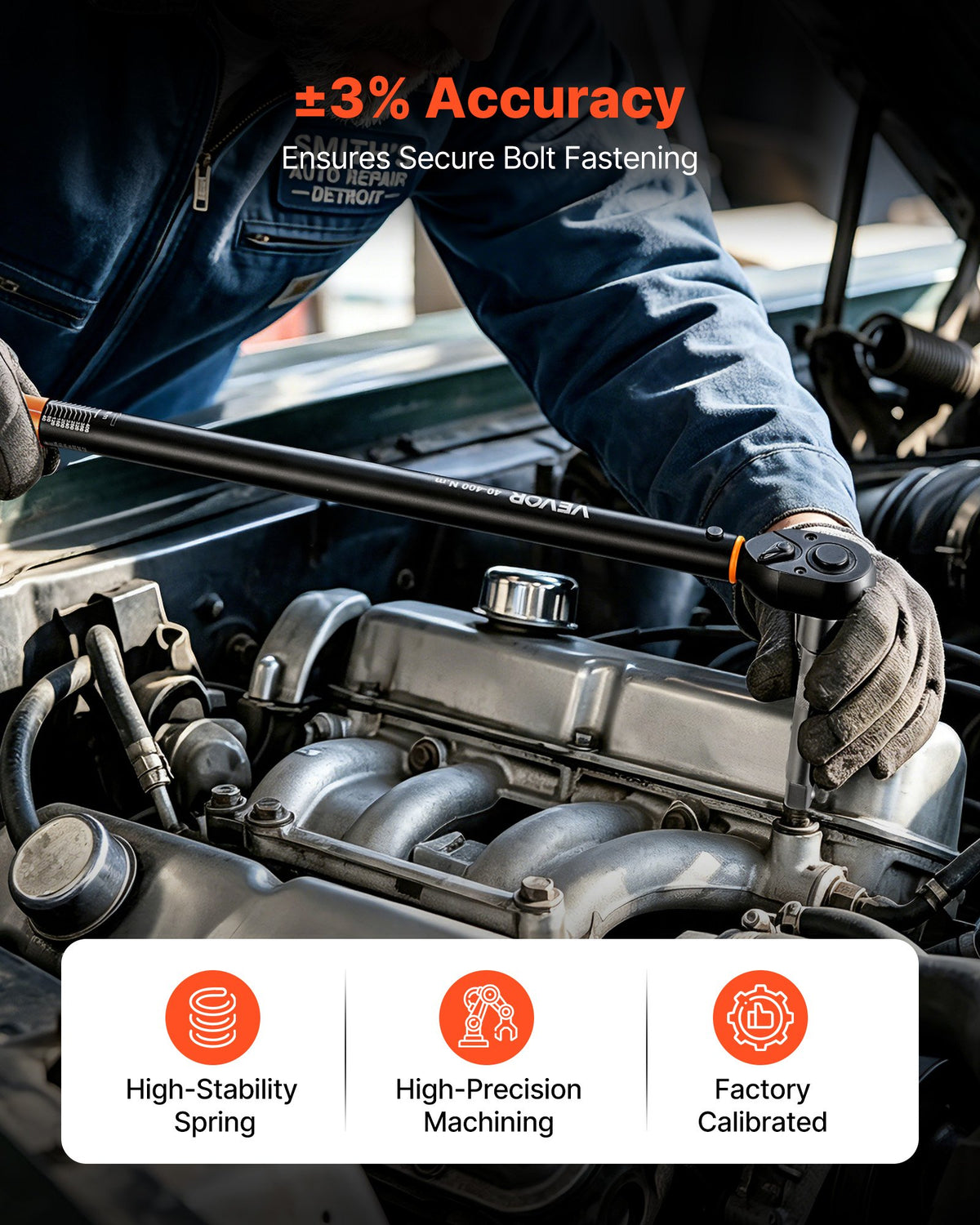 VEVOR Torque Wrench 1/2-inch Drive Click Torque Wrench ±3% High Precision, 29.4-294.1 lbf-ft / 40-400 N.m, Dual Scale Readings, with Extension Bar, Adapter and Storage Case, for Automotive Repair - DJSNLBSHCS40XNN4U001V0 - view 4