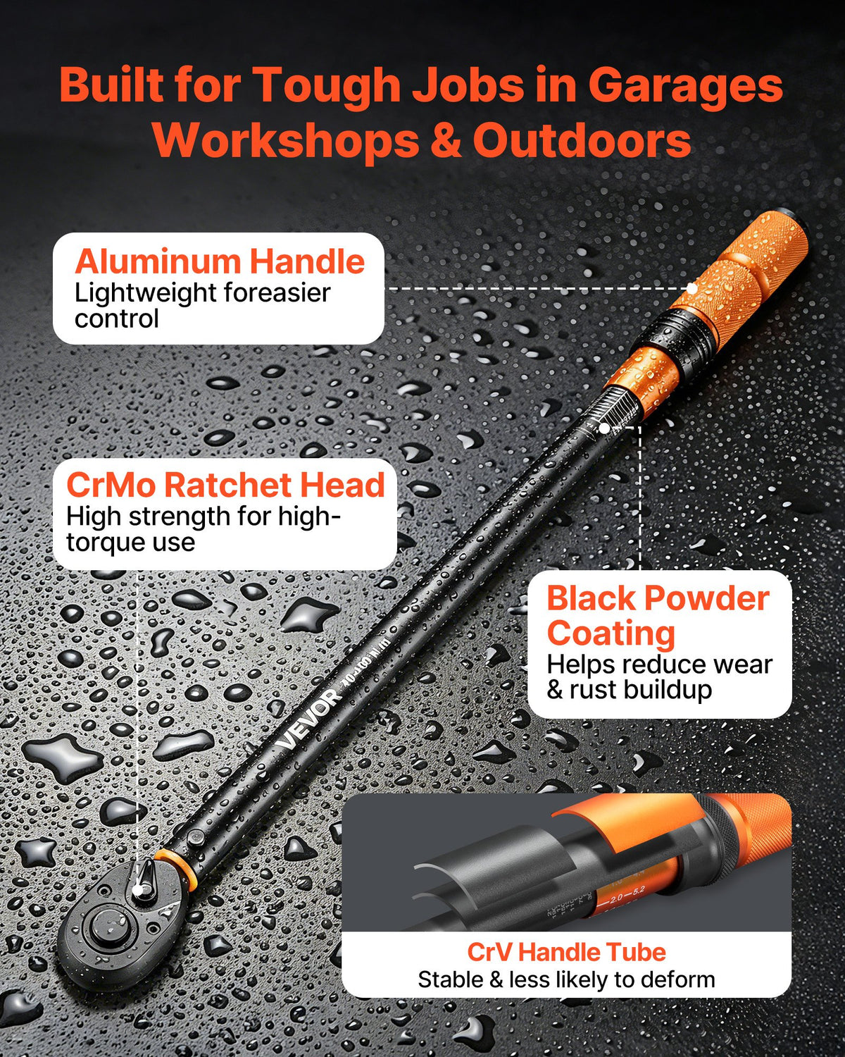 VEVOR Torque Wrench 1/2-inch Drive Click Torque Wrench ±3% High Precision, 29.4-294.1 lbf-ft / 40-400 N.m, Dual Scale Readings, with Extension Bar, Adapter and Storage Case, for Automotive Repair - DJSNLBSHCS40XNN4U001V0 - view 6