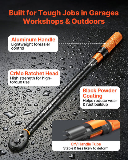 VEVOR Torque Wrench 1/2-inch Drive Click Torque Wrench ±3% High Precision, 29.4-294.1 lbf-ft / 40-400 N.m, Dual Scale Readings, with Extension Bar, Adapter and Storage Case, for Automotive Repair - DJSNLBSHCS40XNN4U001V0 - view 6
