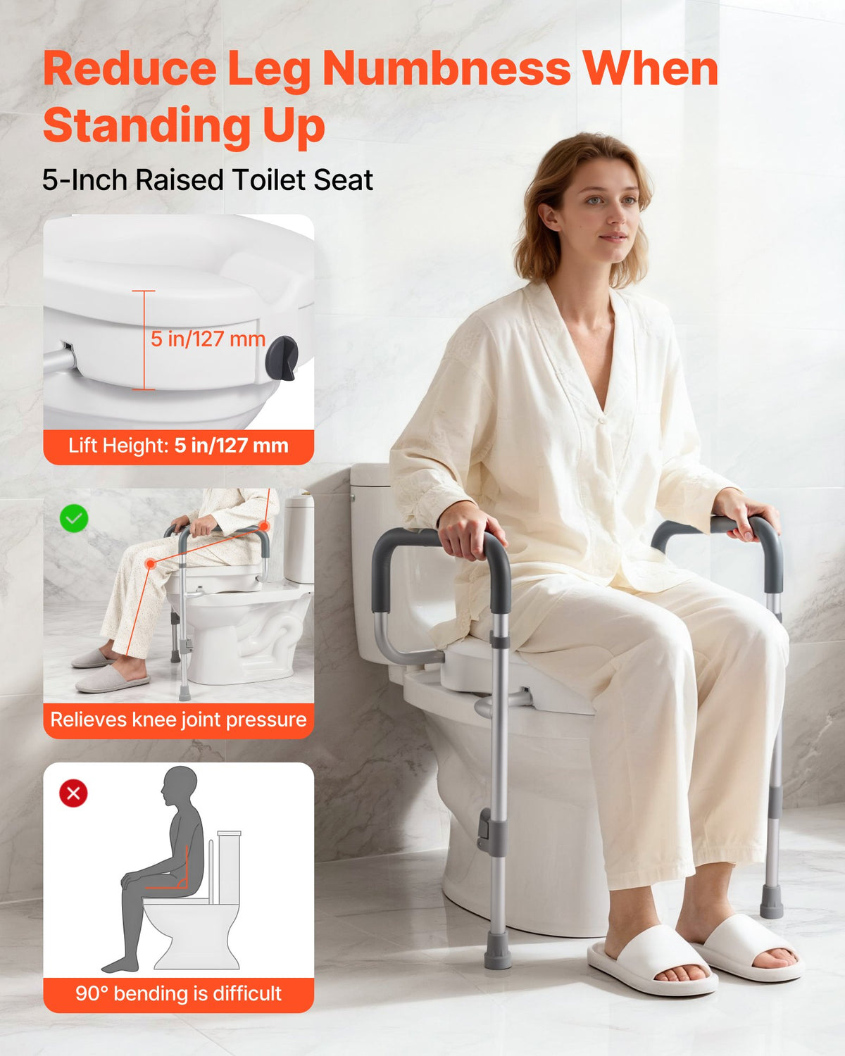 VEVOR Raised Toilet Seat with Arms, 350 lbs Capacity, 5-Inch Lift Height & Adjustable Width, Widened Commode Elevated Toilet Seat Riser with Handles for Seniors, Elderly, Handicap, Disabled, Adults - DJXNSDSJGMTZUZOO9001V0 - view 3