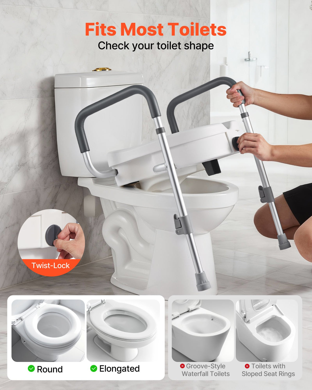 VEVOR Raised Toilet Seat with Arms, 350 lbs Capacity, 5-Inch Lift Height & Adjustable Width, Widened Commode Elevated Toilet Seat Riser with Handles for Seniors, Elderly, Handicap, Disabled, Adults - DJXNSDSJGMTZUZOO9001V0 - view 4
