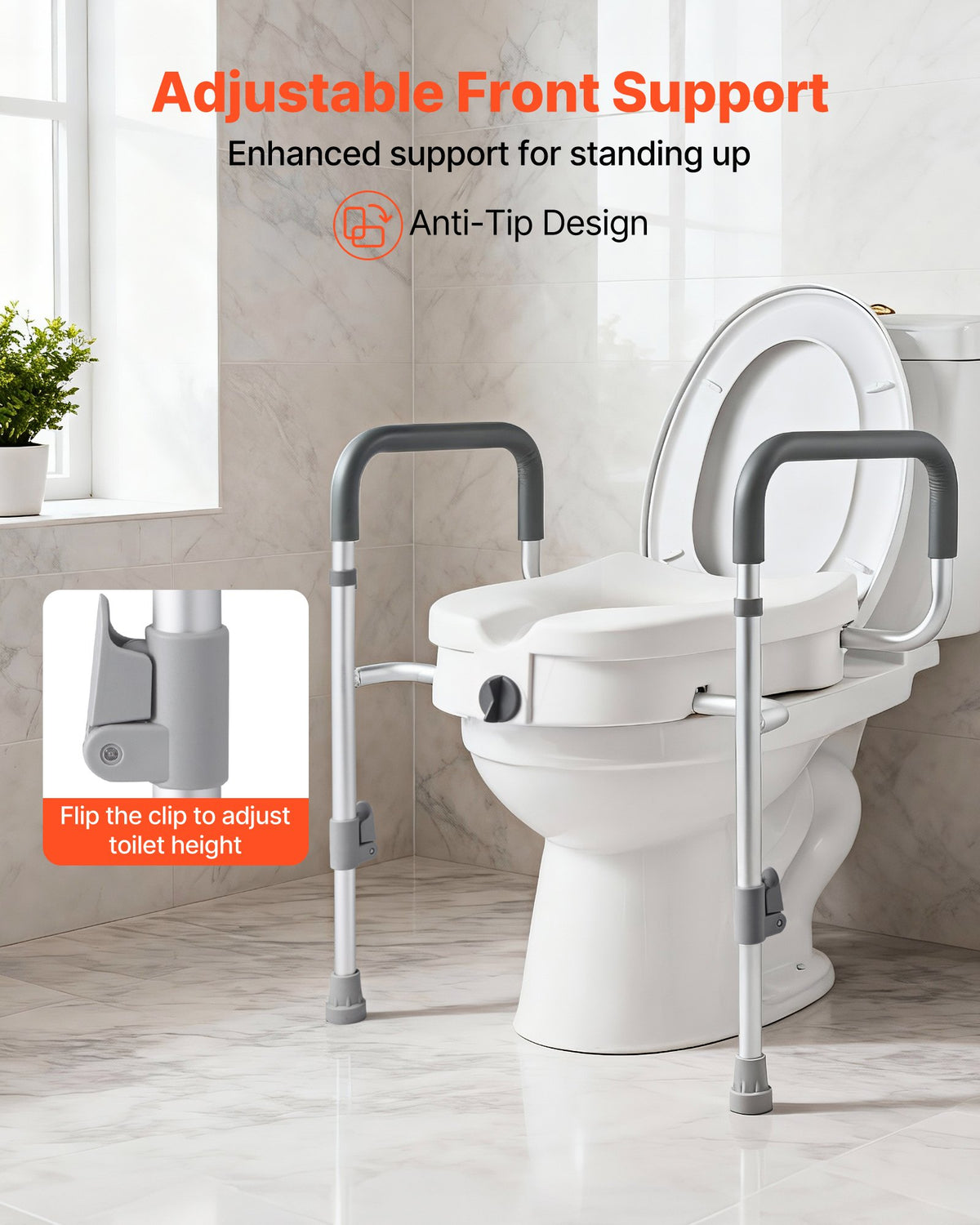 VEVOR Raised Toilet Seat with Arms, 350 lbs Capacity, 5-Inch Lift Height & Adjustable Width, Widened Commode Elevated Toilet Seat Riser with Handles for Seniors, Elderly, Handicap, Disabled, Adults - DJXNSDSJGMTZUZOO9001V0 - view 5