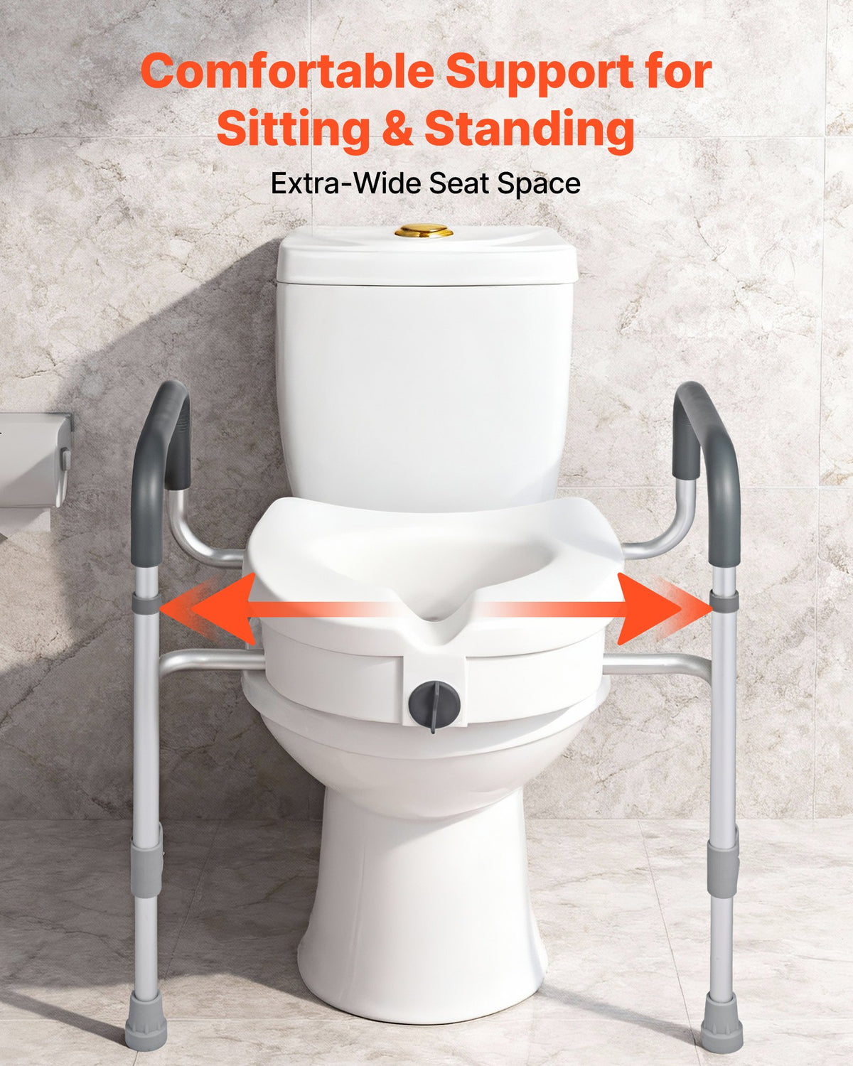 VEVOR Raised Toilet Seat with Arms, 350 lbs Capacity, 5-Inch Lift Height & Adjustable Width, Widened Commode Elevated Toilet Seat Riser with Handles for Seniors, Elderly, Handicap, Disabled, Adults - DJXNSDSJGMTZUZOO9001V0 - view 7