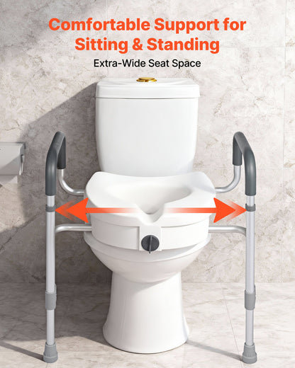 VEVOR Raised Toilet Seat with Arms, 350 lbs Capacity, 5-Inch Lift Height & Adjustable Width, Widened Commode Elevated Toilet Seat Riser with Handles for Seniors, Elderly, Handicap, Disabled, Adults - DJXNSDSJGMTZUZOO9001V0 - view 7