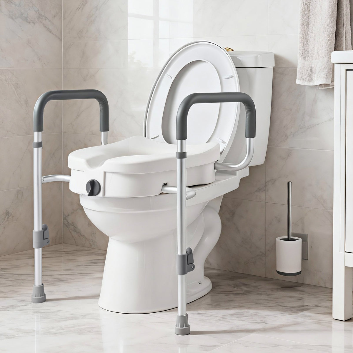 VEVOR Raised Toilet Seat with Arms, 350 lbs Capacity, 5-Inch Lift Height & Adjustable Width, Widened Commode Elevated Toilet Seat Riser with Handles for Seniors, Elderly, Handicap, Disabled, Adults - DJXNSDSJGMTZUZOO9001V0 - view 9
