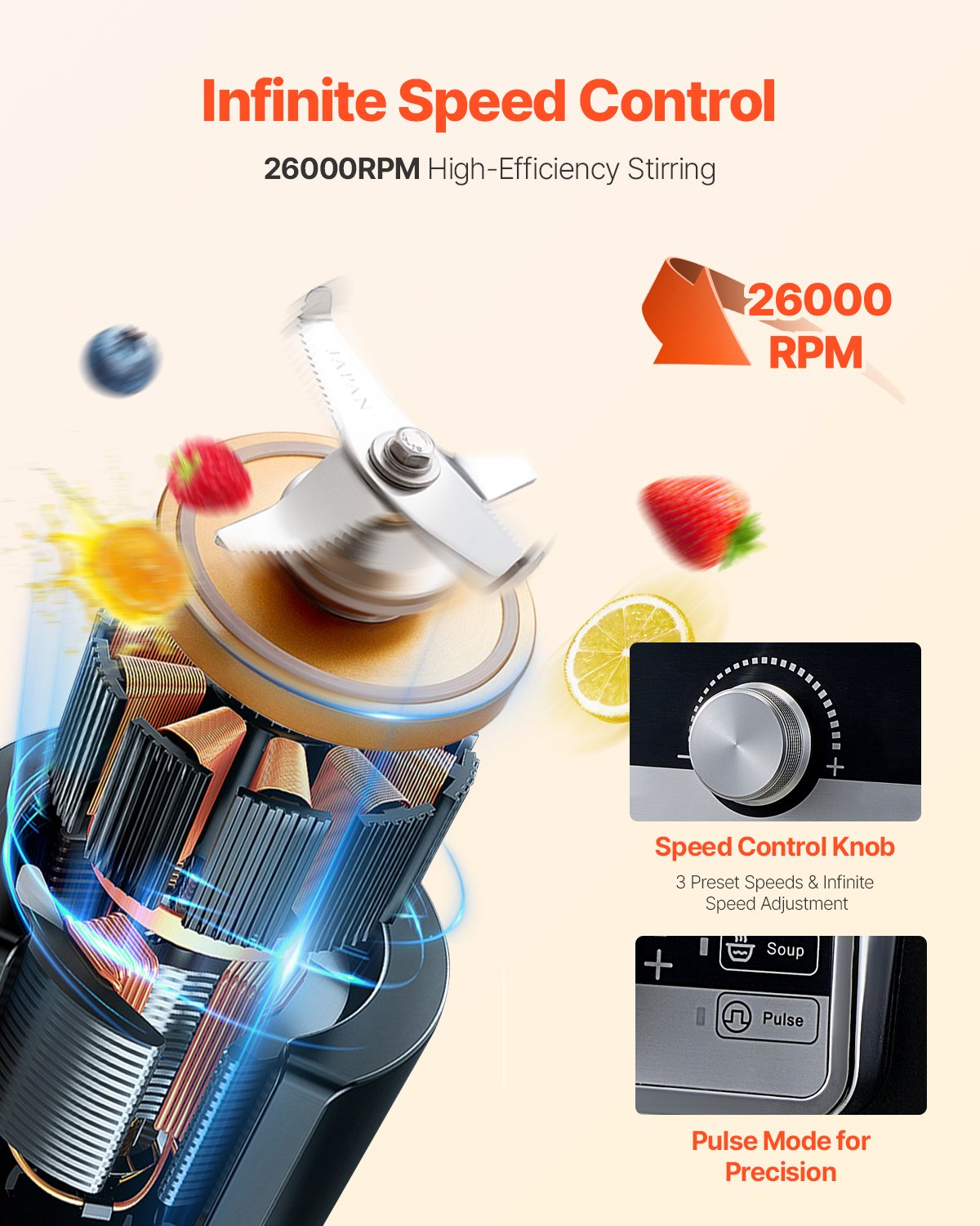 VEVOR Blender for Smoothies, 85 oz 1400W, Professional Blender with Powerful Motor, Multi-Functional Food Processing Blender with Noise Cover for Smoothie/Milkshake/Juice, Fits for Kitchen - DJYZSBJBJ25L7H74OV1 - view 3
