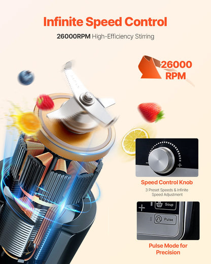 VEVOR Blender for Smoothies, 85 oz 1400W, Professional Blender with Powerful Motor, Multi-Functional Food Processing Blender with Noise Cover for Smoothie/Milkshake/Juice, Fits for Kitchen - DJYZSBJBJ25L7H74OV1 - view 3