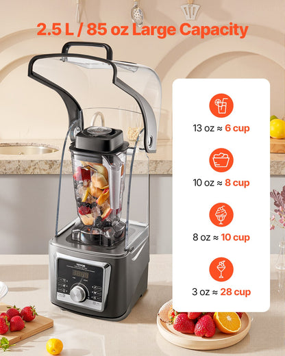 VEVOR Blender for Smoothies, 85 oz 1400W, Professional Blender with Powerful Motor, Multi-Functional Food Processing Blender with Noise Cover for Smoothie/Milkshake/Juice, Fits for Kitchen - DJYZSBJBJ25L7H74OV1 - view 5