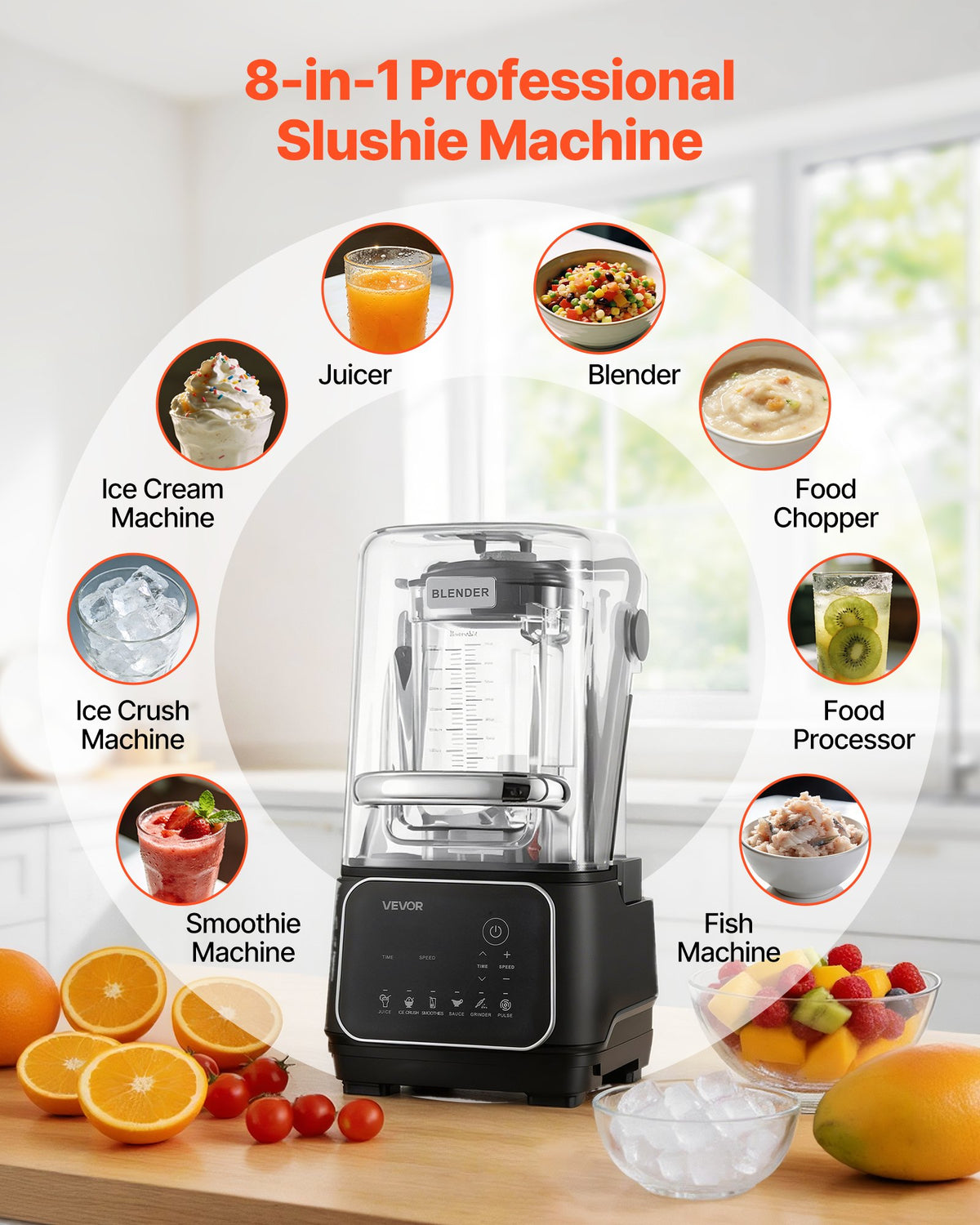 VEVOR Blender, 68 oz Professional Countertop Blenders with Shield, 2200W 26000RPM Kitchen Food Processor Combo, Self-Cleaning, Speed Adjustable, 6 Preset Menu for Smoothies, Ice Crushing, Puree, Black - DJYZSBJBJ2L14O60G001V1 - view 4