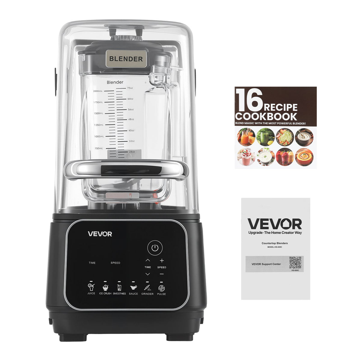 VEVOR Blender, 68 oz Professional Countertop Blenders with Shield, 2200W 26000RPM Kitchen Food Processor Combo, Self-Cleaning, Speed Adjustable, 6 Preset Menu for Smoothies, Ice Crushing, Puree, Black - DJYZSBJBJ2L14O60G001V1 - view 10