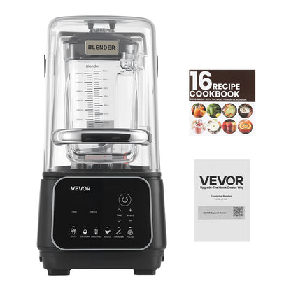 VEVOR Blender, 68 oz Professional Countertop Blenders with Shield, 2200W 26000RPM Kitchen Food Processor Combo, Self-Cleaning, Speed Adjustable, 6 Preset Menu for Smoothies, Ice Crushing, Puree, Black - DJYZSBJBJ2L14O60G001V1 - view 10