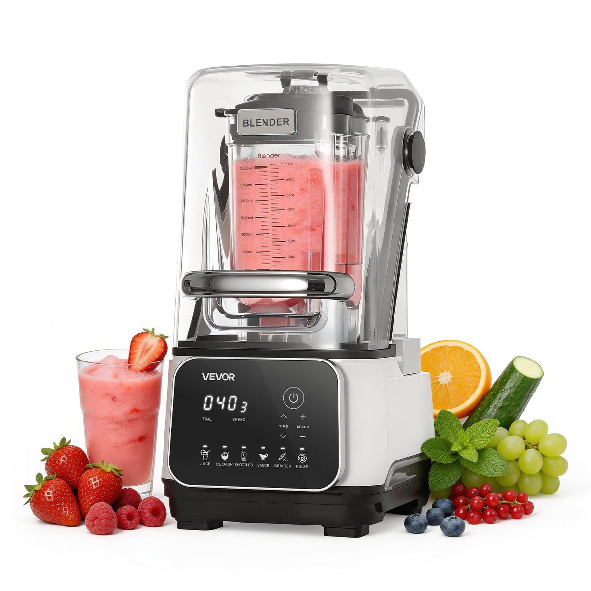 VEVOR Blender, 68 oz Professional Countertop Blenders with Shield, 1400W 26000RPM Kitchen Food Processor Combo, Self-Cleaning, Speed Adjustable, 6 Preset Menu for Smoothies, Ice Crushing, Puree, White - DJYZSBJBJ2L1SGKUX001V1 - view 1