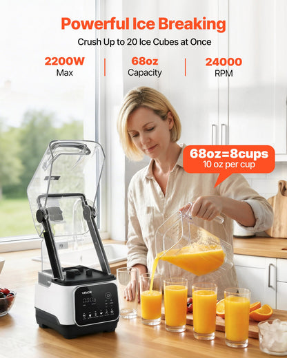 VEVOR Blender, 68 oz Professional Countertop Blenders with Shield, 1400W 26000RPM Kitchen Food Processor Combo, Self-Cleaning, Speed Adjustable, 6 Preset Menu for Smoothies, Ice Crushing, Puree, White - DJYZSBJBJ2L1SGKUX001V1 - view 3
