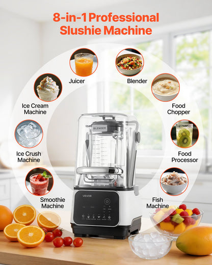 VEVOR Blender, 68 oz Professional Countertop Blenders with Shield, 1400W 26000RPM Kitchen Food Processor Combo, Self-Cleaning, Speed Adjustable, 6 Preset Menu for Smoothies, Ice Crushing, Puree, White - DJYZSBJBJ2L1SGKUX001V1 - view 4