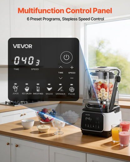 VEVOR Blender, 68 oz Professional Countertop Blenders with Shield, 1400W 26000RPM Kitchen Food Processor Combo, Self-Cleaning, Speed Adjustable, 6 Preset Menu for Smoothies, Ice Crushing, Puree, White - DJYZSBJBJ2L1SGKUX001V1 - view 7