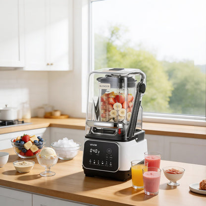 VEVOR Blender, 68 oz Professional Countertop Blenders with Shield, 1400W 26000RPM Kitchen Food Processor Combo, Self-Cleaning, Speed Adjustable, 6 Preset Menu for Smoothies, Ice Crushing, Puree, White - DJYZSBJBJ2L1SGKUX001V1 - view 9