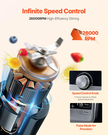 VEVOR Blender for Smoothies, 135 oz 1400W, Professional Blender with Powerful Motor, Multi-Functional Food Processing Blender with Noise Cover for Smoothie/Milkshake/Juice, Fits for Kitchen - DJYZSBJBJ35LUF6FPV1 - view 3
