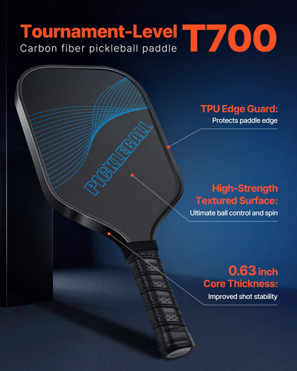 VEVOR Pickleball Paddle, T700 Carbon Fiber Surface & Honeycomb Core, Professional Pickleball Paddle with Increased Power & Control & Spin, Pro Pickle Ball Racket for Adults, Men & Women, Blue - DJZCGKT700TXKRPBG001V0 - view 3