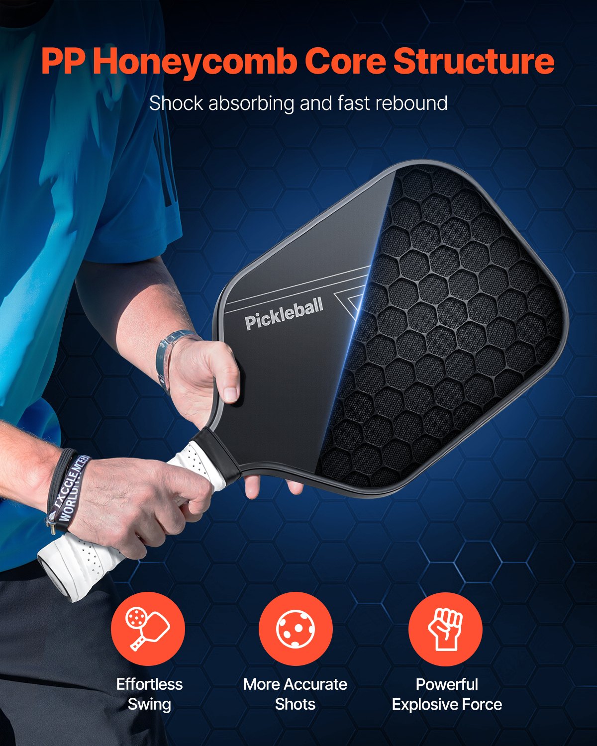 VEVOR Pickleball Paddle, T700 Carbon Fiber Surface & Honeycomb Core, Professional Pickleball Paddle with Increased Power & Control & Spin, Pro Pickle Ball Racket for Adults, Men & Women, Black - DJZCGKT700TXKSUCO001V0 - view 4